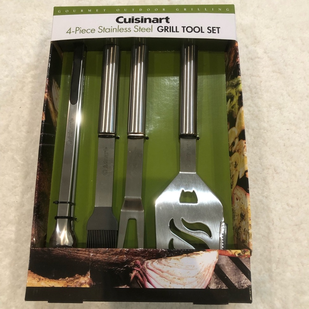 NEW Cuisinart 4-Piece Stainless Steel Grill Tool Set Gourmet Outdoor Grilling